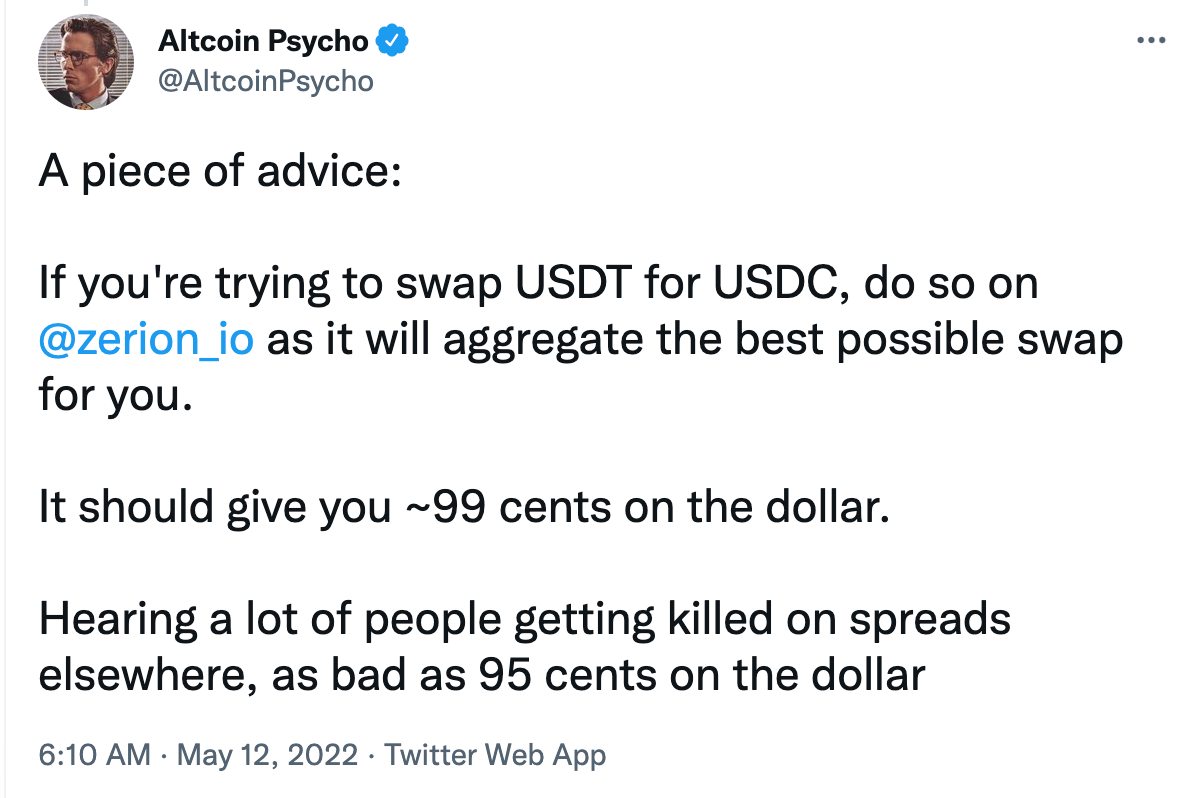 Altcoin Psycho recommends Zerion