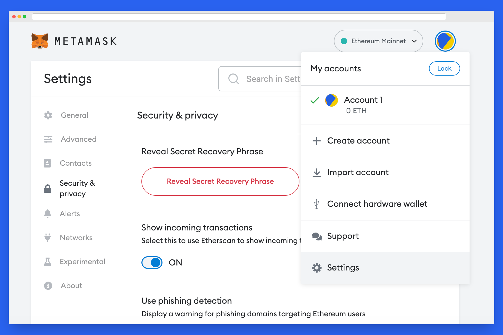 How to find secret recovery phrase in MetaMask