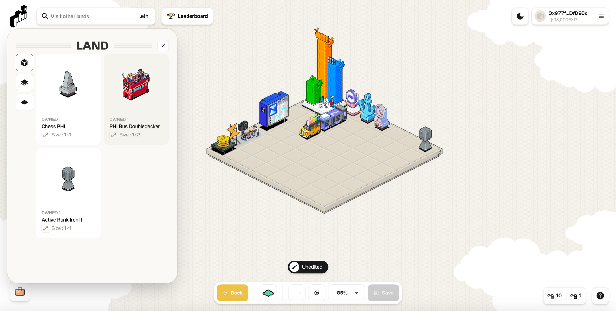 Screenshot showing how you transfer NFTs to your land in Phi Land