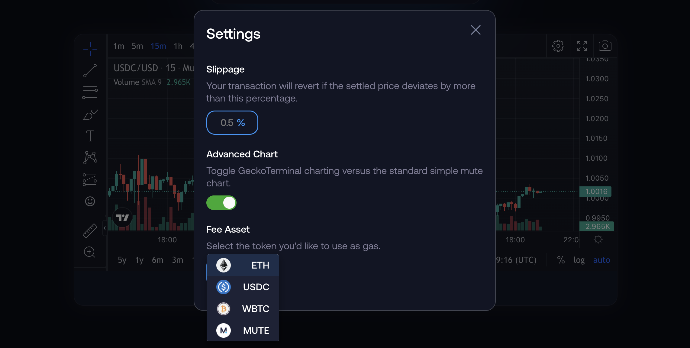 screenshot of Swap settings at Mute.io
