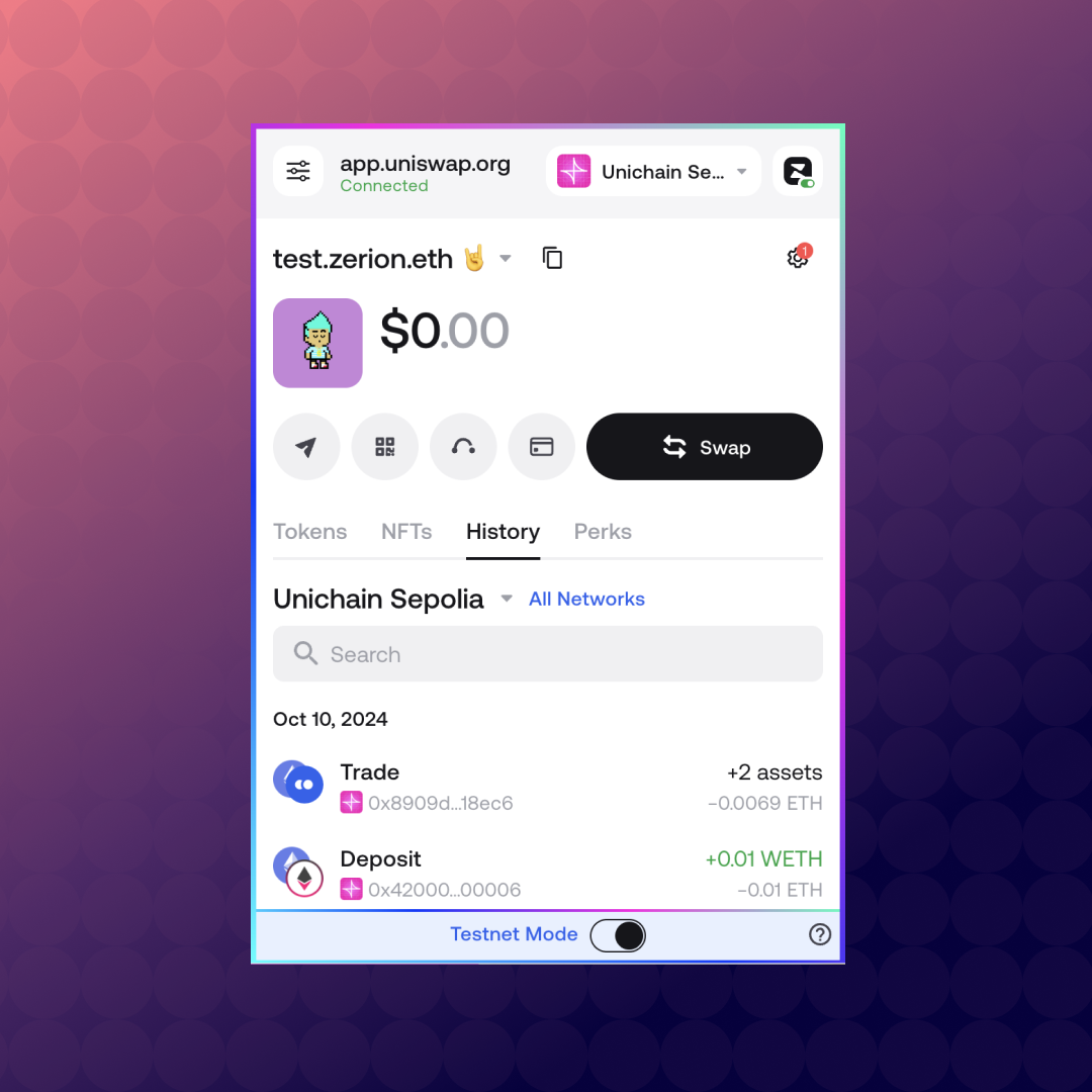Unichain in Zerion Wallet