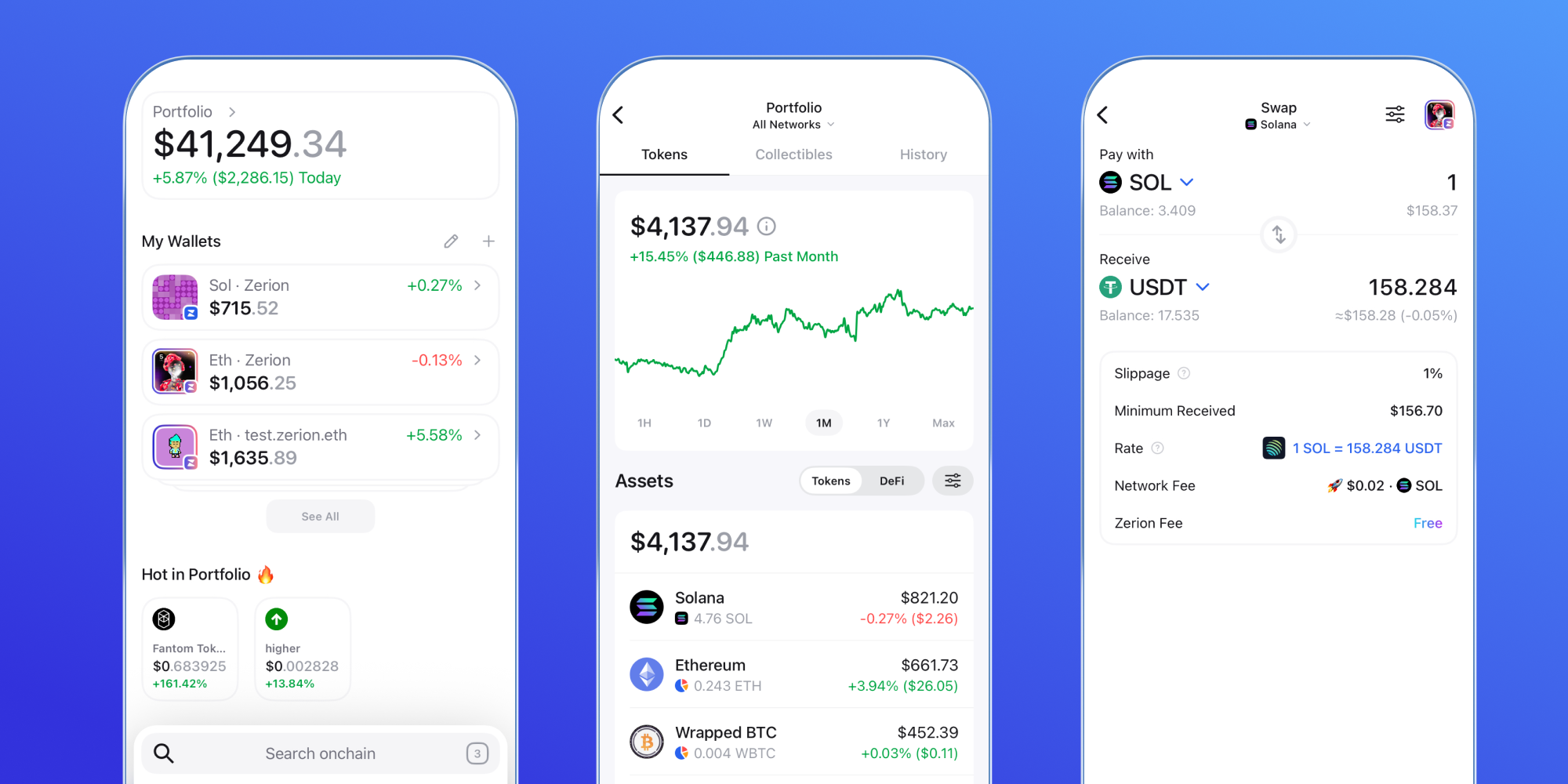 Screenshots of Zerion Wallet for Solana