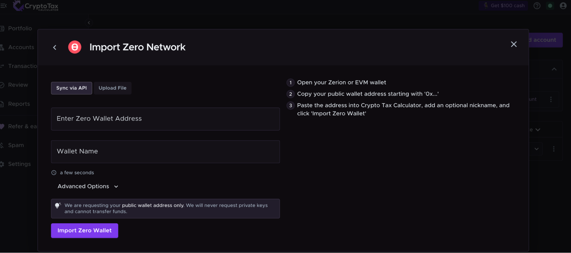 How to Import Zero Network Transactions Into Crypto Tax Calculator