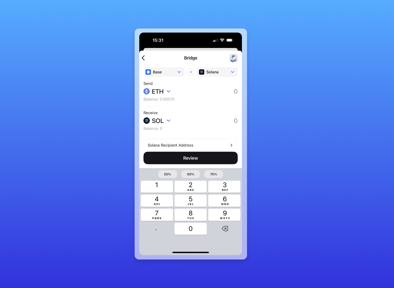 Bridge from Base to Solana right in Zerion Wallet