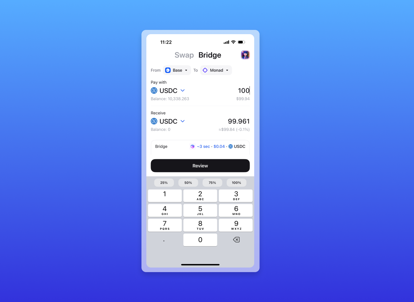 Bridge any token to Monad in Zerion
