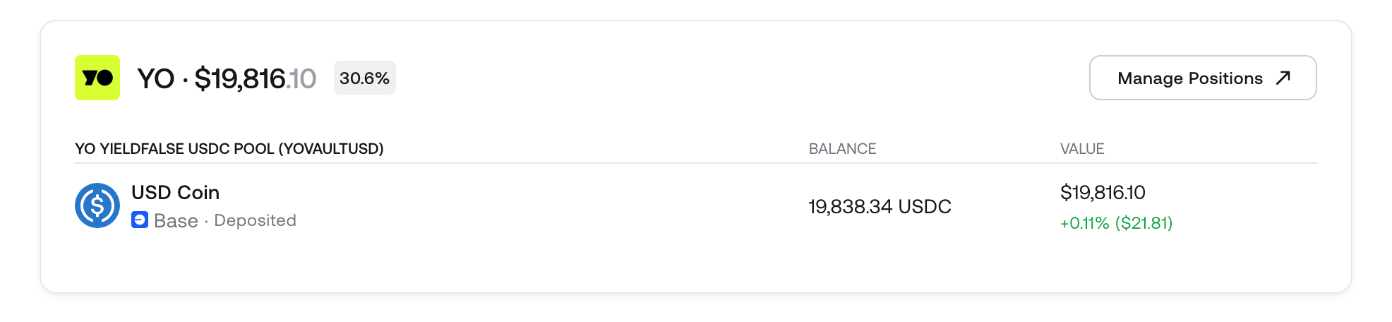 Track YO deposits in Zerion