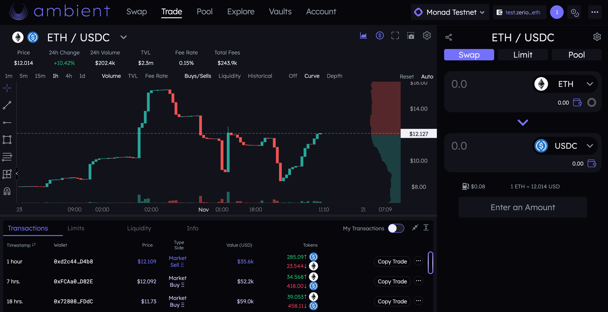 screenshot of Ambient DEX