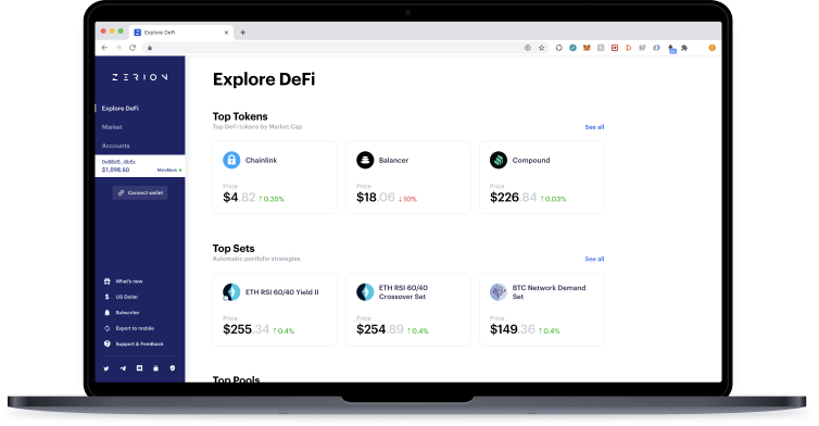 Explore decentralized finance (DeFi) on Zerion