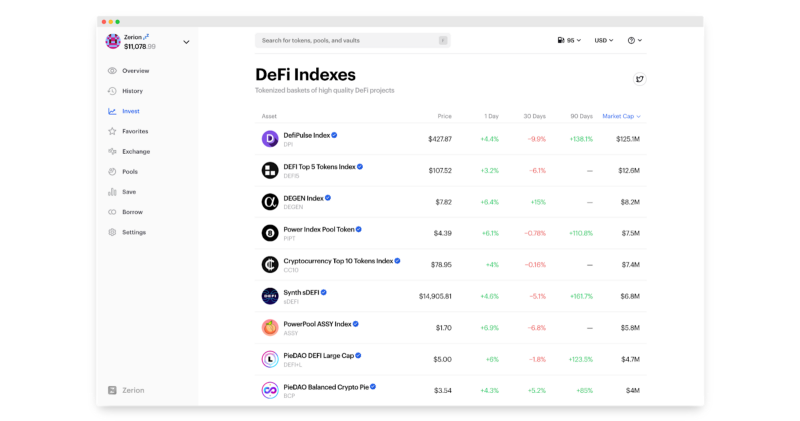 DeFi Indexes on Zerion