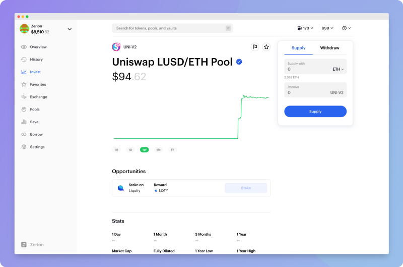 Uniswap LUSD/ETH liquidity pool