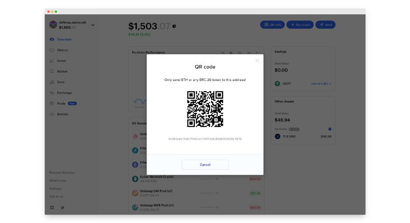 Scan crypto wallet on Zerion