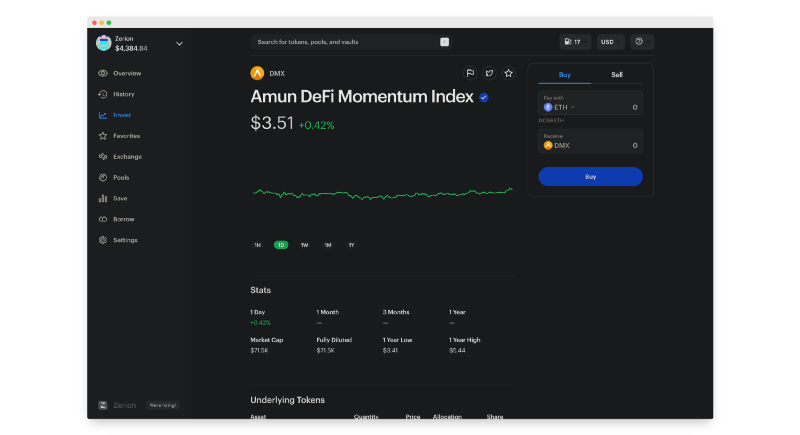 Amun DeFi Momentum Index (DMX)