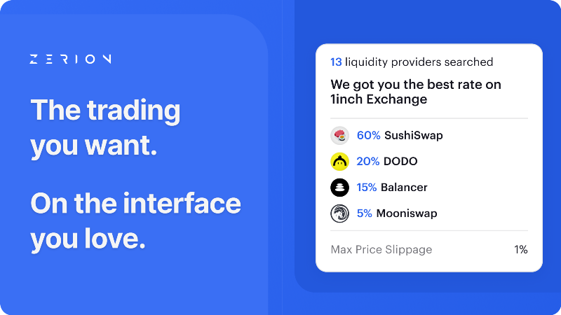 Trade DeFi assets with Zerion